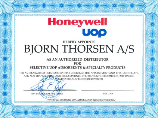 Honeywell UOP distributor Bjorn Thorsen supplier